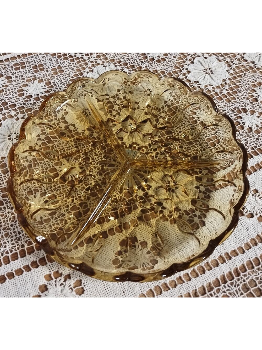 Vintage Amber Glass Divided Plate (3 Compartments) Relish/Candy/Snack/Trinket